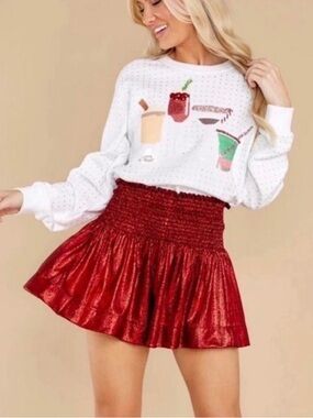 Queen of Sparkles—Shimmer High-Waist Red Shorts